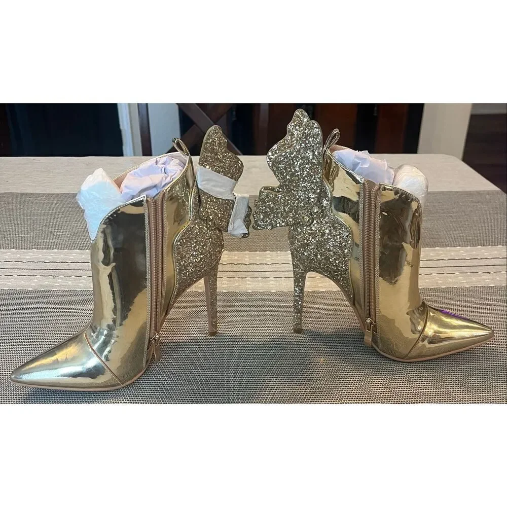 Findvell Ankle Boots Back Butterfly Sexy Pointed Toe Stiletto Booties